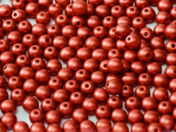 3mm Round Glass Beads, Metallic Red (Qty: 50)