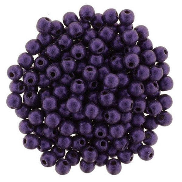 3mm Round Glass Beads, Purple Metallic Suede (Qty: 50)