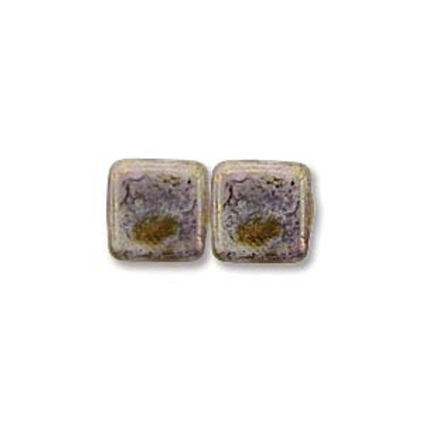 2-Hole Tile Beads, Alabaster Luster Trans Gold (Qty: 25)