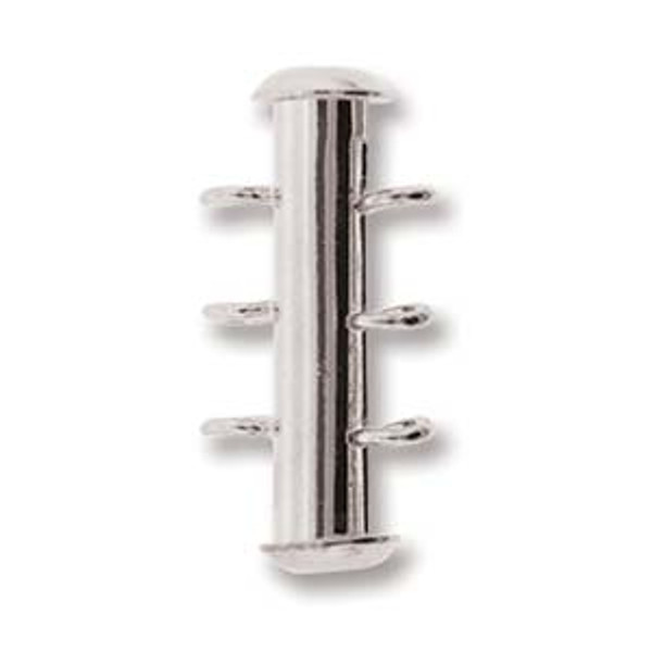 3-Strand Silver-Plated Slide Clasp with Vertical Loops (Qty: 1)