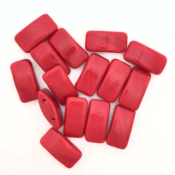 Carrier Beads, Czech Glass, 2-hole, Red (Qty: 15)