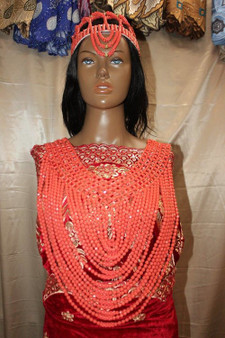 Coral bead crown and cape, traditional wedding accessories, bridal accessories, African fashion