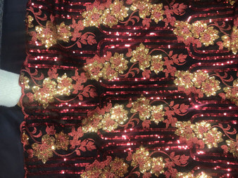 Sequined Lace Fabric Embroidery with a Mesh Lace Fabric 5 Yards