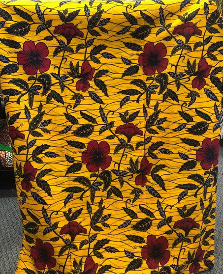 Vibrant Ankara Hibiscus Red Flower Yellow Backdrop African Print 100% Cotton Fabric Sold in Yards