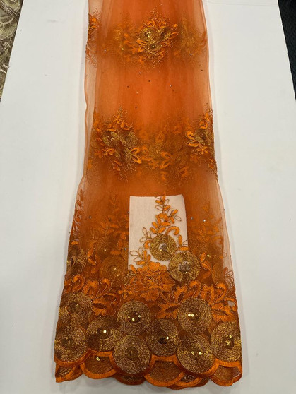 Sequined Lace Fabric Embroidery with a Mesh Lace Fabric 5 Yards