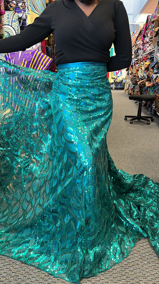 Sequined Lace Fabric Embroidery with a Mesh Lace Fabric 5 Yards