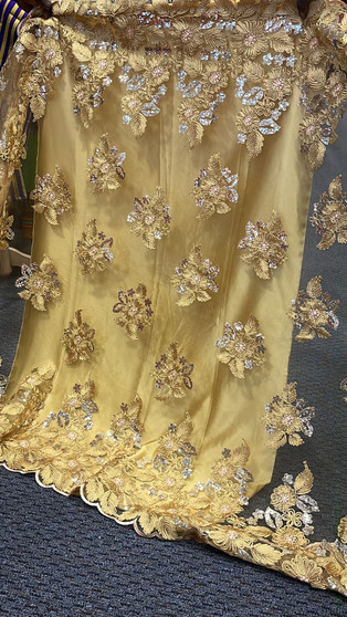 Sequined Lace Fabric Embroidery with a Mesh Lace Fabric 5 Yards