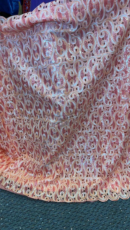 Sequined Lace Fabric Embroidery with a Mesh Lace Fabric 5 Yards