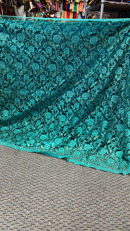 Sequined Lace Fabric Embroidery with a Mesh Lace Fabric 5 Yards