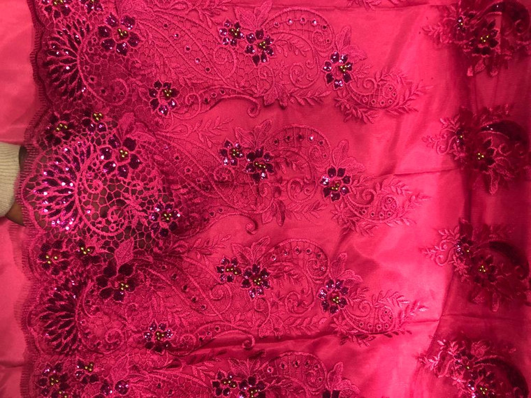 Sequined Lace Fabric Embroidery with a Mesh Lace Fabric 5 Yards