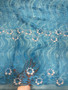 Sky Blue Floral Lace Fabric Embroidery with Sequins on a Mesh Lace Fabric by the yard.