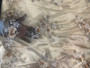 Gold beaded lace embroidery Floral Flowers Sequin on Mesh Bridal evening dress