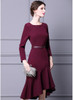 Burgundy Dress with Irregular Fishtail Skirt