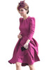 Raspberry Pink Puff Sleeve Pleated Midi Dress