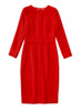 Bright Red Piped Sheath Pencil Dress with Keyhole Neckline