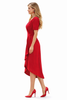 Red Wrap Neckline Empire Ruffled Midi Dress with Slit and Button Detail