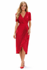 Red Wrap Neckline Empire Ruffled Midi Dress with Slit and Button Detail