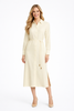 Meghan Markle-Inspired Cream Shirt Dress with Slit and Self-Belt