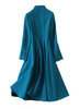 Teal Swan-Neck Fit And Flare Midi Dress Coat