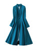 Teal Swan-Neck Fit And Flare Midi Dress Coat