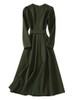 Long Sleeved Button Midi Slit Dress in Dark Green