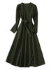 Long Sleeved Button Midi Slit Dress in Dark Green