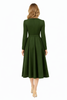 Long Sleeved Button Midi Slit Dress in Dark Green