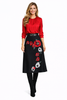 Red Pintuck Blouse & Black Poppy-Print A-line Skirt Co-ord Set