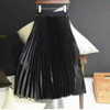Black High Waisted Metallic Pleated Midi Skirt