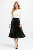 Black High Waisted Metallic Pleated Midi Skirt