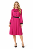 Pink Slim-Fit Ruffled Neck Polka Dot Midi Dress