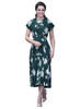 Ladylike Forest Green Dahlia-Print Midi Dress