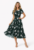 Ladylike Forest Green Dahlia-Print Midi Dress