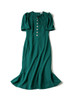 Vintage-inspired Forest Green Button Front Crepe Midi Dress with 1940s Glam