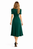 Vintage-inspired Forest Green Button Front Crepe Midi Dress