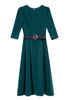 Dark Green Button Details Midi Slit Dress with 3/4 Sleeve
