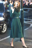 Dark Green Button Details Midi Slit Dress with 3/4 Sleeve