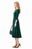 Dark Green Button Details Midi Slit Dress with 3/4 Sleeve