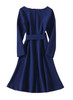 Dark Blue Round Neck Belted Fit and Flare A-line Dress