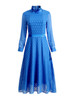 High Ruffled Neck Polka-dot Jacquard Midi Dress in Blue