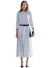 Timeless Monochrome Print Midi Dress with High Neck and Pleated Skirt