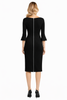 Black Asymmetric Neck Midi Dress with Fitted Silhouette