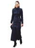 Navy Military-Style Blazer & A-line Midi Skirt Set