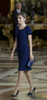 Blue Short-Sleeve A-line Dress with Velvet Trim in Crepe Fabric