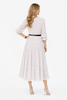Polka Dot Jacquard Chiffon Dress with Ruffle Sleeves and Pleated Skirt