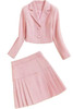 Pink Tweed Crop Jacket & Pleated A-line Skirt Two-piece Set