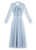 Dust Blue Pussy Bow Embroidered Tulle Dress