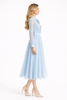 Dust Blue Pussy Bow Embroidered Tulle Dress