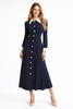 Navy Polka Dot Button-Down Midi Shirt Dress in Long Length