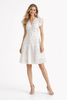 Floral Lace Embroidered White Fit-and-Flare Dress with Ruffle Sleeves